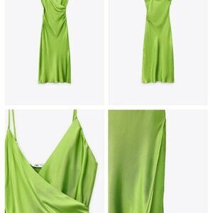 ZARA WOMAN NWT SS22 GREENISH DRAPED LINGERIE-STYLE DRESS I í 4786/357 flowy